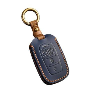 Imagem de Capa de couro artesanal para chave remota de carro, bolsa de proteção, compatível com Chrysler PACIFICA Mini Van 2017 2018 2019(5 Buttons Blue)