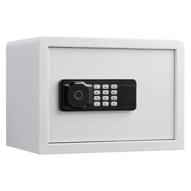 Imagem de AEGIS Cofre pequeno para casa, cofre biométrico de impressão digital de 3 metros cúbicos com trava digital, caixa de segurança de acesso rápido para dinheiro, joias, documentos (branco)