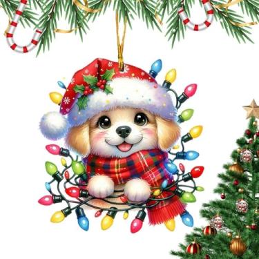 Imagem de Pingente de cachorro de Natal, enfeites de acrílico para cachorro - Ornamento infantil Figuras de cachorro de desenho animado para árvore de Natal | Ornamento em formato de cachorro, decoração de árvo