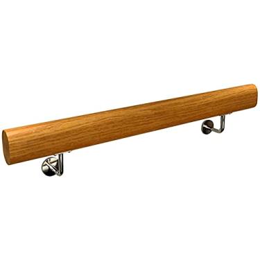 Imagem de Corrimão de madeira para uso interno/escadas, barra auxiliar de apoio para casa/vila, corrimãos de escada com suportes de aço inoxidável))