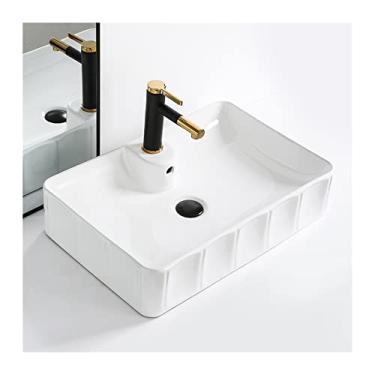 Imagem de pcagfaajmh Pia de banheiro retangular de 69 cm x 38 cm com ralo e torneira, pias de banheiro acima do balcão, pias de vaso de banheiro, pia de vaso de cerâmica, pia de bancada, pias de vaso brancas