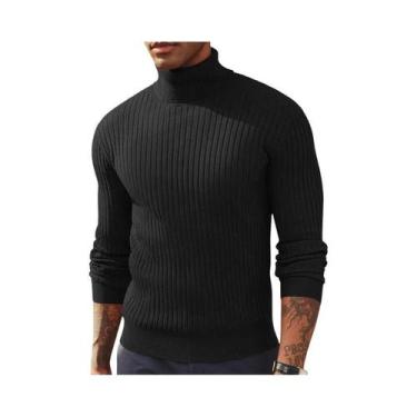 Imagem de Suéter Masculino De Gola Alta Com Manga Longa, Ajuste Slim, Tricotado 