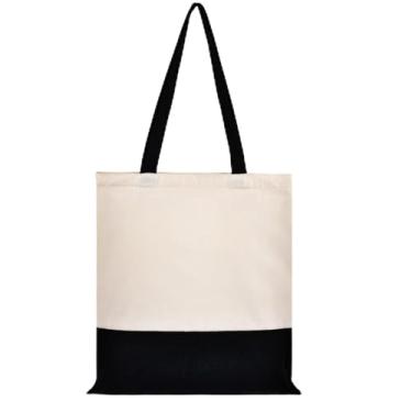 Imagem de Pacote com 1 sacola de lona estética – com zíper e bolso interno, bolsa de pano reutilizável para compras de supermercado, bolsa moderna de algodão de dois tons para artesanato, faça você mesmo seus