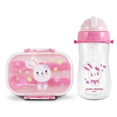 Imagem de Kit Pote Marmita 400ml e Garrafa 460ml Infantil conjunto volta as aula