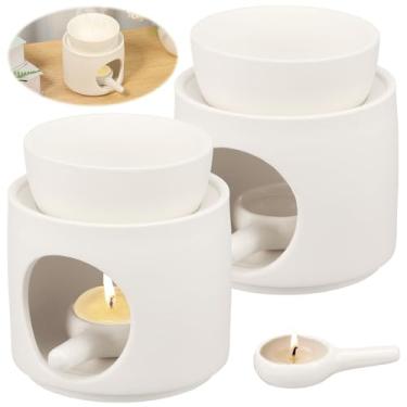 Imagem de Tzdxfgl 2 peças de suporte de vela de cerâmica Tealight e difusor de aroma, forno queimador de óleo essencial e cera para spa de ioga, decoração romântica moderna de escritório em casa, presente de
