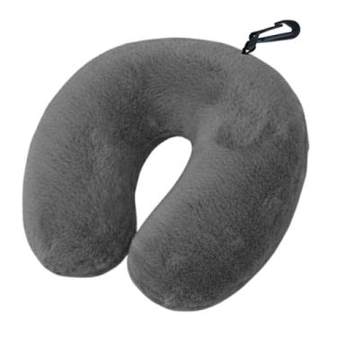 Imagem de Almofada de Pescoço para Viagem com Suporte Cervical, Enchimento Silicone Antialérgico, Tecido Fleece Macio, Zíper e Mosquetão Portátil (CINZA)