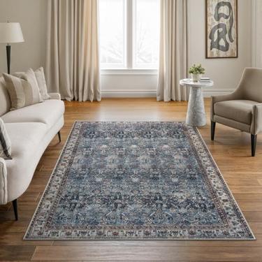 Imagem de Bloom Rugs Tapete lavável antiderrapante 1,8 m x 18 m - Tapete de área tradicional azul/bege para sala de estar, quarto, sala de jantar e cozinha - Tamanho exato: 1,5 x 18 m