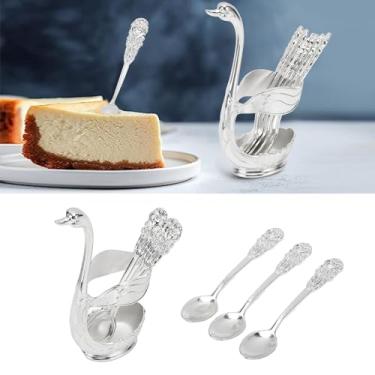 Imagem de Conjunto de 6 Colheres Sobremesa Café com Suporte Base Metal Organizador Colher Chá para Fruta Bolo Utensílios Mesa Deco