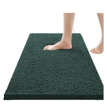 Imagem de Tapete de banho de chenille, tapetes de banho macios e antiderrapantes, tapetes de banheiro super absorventes, tapete de banheiro lavável, almofada para os pés (verde escuro, 50 x 140 cm)