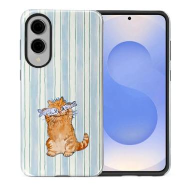 Imagem de Goodsprout Capa para Samsung Galaxy S25 Edge, silicone TPU de camada dupla + policarbonato rígido, à prova de choque e resistente a arranhões, um gato travesso com listras azuis comendo peixe