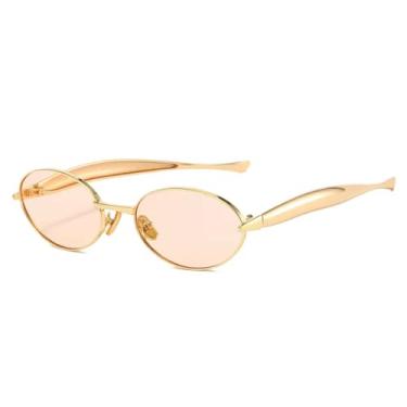 Imagem de Óculos de Sol Femininos Pequenos e Ovais com Hastes de Metal Estilosas (Champagne)