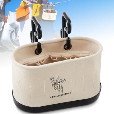 Imagem de Vesici Bolsa balde de lona incluindo ganchos, balde de ferramentas oval aéreo com fundo de polipropileno preto, 15 bolsos internos, organizador de ferramentas para locais de construção de manutenção