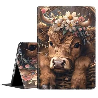 Imagem de Capa para Samsung Galaxy Tab S10 Lite/S10 FE 2025/ S9 FE 27.7 cm/ S9 27.9 cm 2023, capa dobrável de encaixe fino com hibernar/despertar automático para Galaxy Tab S10 Lite, vaca e flores