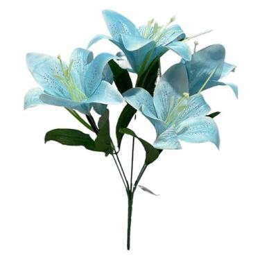 Imagem de Lírio Artificial Realista com 5 Flores, Galho Decorativo para Arranjos, Buquês e Decoração de Ambientes(3,Verde Tifany)