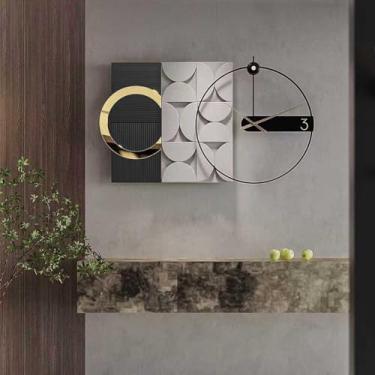 Imagem de AMAATE Relógio de parede de luxo moderno, anel de metal dourado, arte de desconstrução geométrica, preto cinza silencioso sem tique-taque para sala de estar, escritório, decoração de entrada, 45 x 75