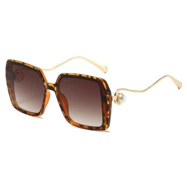 Imagem de HCHES Óculos de Sol Femininos Retrô de Luxo com Lentes Degradê, Finos e Decorativos, Casuais e com Proteção UV400 (Casco Tartaruga)