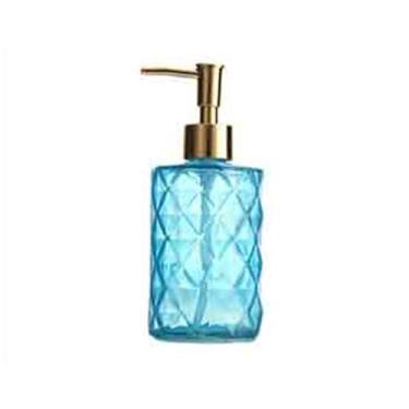 Imagem de KEG801302 Dispensadores de sabonete, garrafa de vidro, loção push, 330 ml, suporte de sabão para casa/hotel/banheiro, transparente, multicolorido, disponível para cozinha, banheiro (azul)