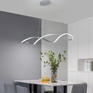 Imagem de Luminária pendente LED dimerizável para mesa de jantar, sala de estar, luminária pendente moderna com controle remoto em design ondulado, lustre para teto ideal para cozinha e escritório (cr