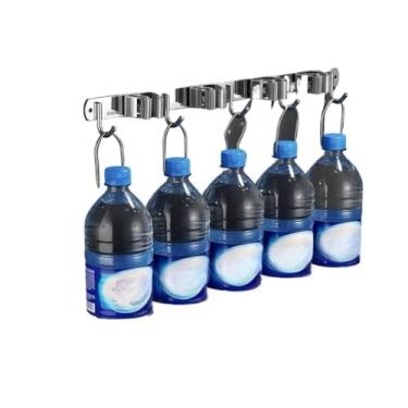 Imagem de Suporte Parede Vassoura Rodo Inox 9 Acessórios Grande Vassoureiro Sem Furar Pedurador Lavanderia