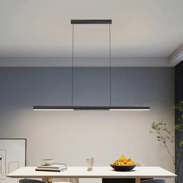 Imagem de Luminária pendente LED linear para ilha de cozinha, sala de jantar, com intensidade regulável e controle remoto, ideal para mesa de jantar, cozinha, escritório, bar ou loja. Luminária modern