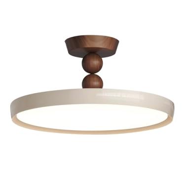 Imagem de Luminária de teto de madeira KCO, luminária de teto LED redonda com 3 temperaturas de cor e dimerizável, para sala de estar, quarto e corredor.