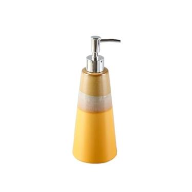 Imagem de Dispensadores de sabonete, frasco leve, luxuoso, loção, cerâmico, líquido, xampu, lava-louças, gel de banho, dispensador de sabonete, 500 ml para cozinha, banheiro (amarelo)