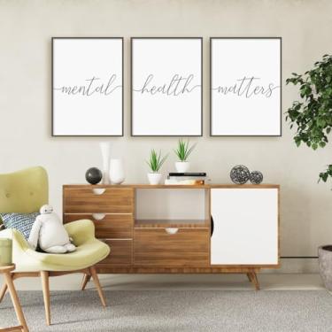 Imagem de 3 peças de impressão em tela Mental Health Matters Poster Pintura de Saúde Mental Imagens para Home Therapist Office Master Bedroom Decor com moldura interna de madeira