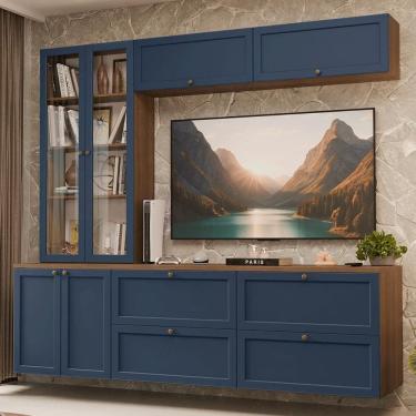 Imagem de Estante Sala de Estar com Rack + Cristaleira 230cm Rustic/Azul Vik Madesa 01