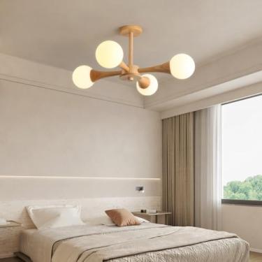 Imagem de Luminária de teto LED, luminária de teto de madeira E27, luminária de embutir decorativa 3000K-6000K, luminária de tatame japonesa simples, luminária pendente de vidro para corredor, varanda