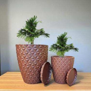 Imagem de Jogo 2 Vasos Luxo Diamante N°2,3 Polietileno Leves Planta Flor Jardim Moderno (Marrom)