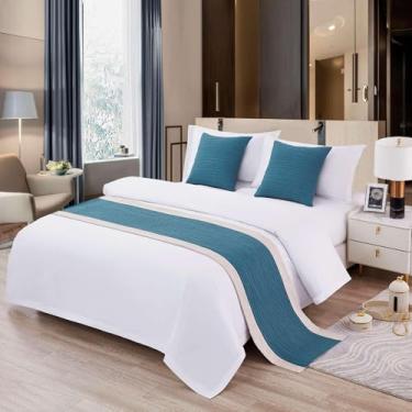 Imagem de Cama Runner Hotel Colcha de Cama Luxuosa Cachecol de Cama Cor Sólida Toalha de Cama Macia Moderna Algodão Linho Decoração de Cama Protetor para Queen, Casal, Solteiro, King Size Azul.||Apenas 1 Fronha
