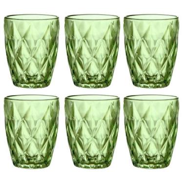 Imagem de Jogo 6 Copos de Vidro Diamond Verde Esmeralda 280ml Luxo Bebidas Água 
