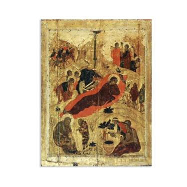Imagem de The Nativity Andrei Rublev reprodução de pintura em tela famosa arte religiosa decoração de parede para sala de estar Andrei Rublev impressão em tela pronto para pendurar pôster 110x80 cm (109.2x78.7