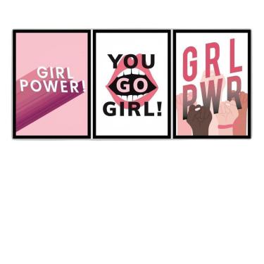 Imagem de Kit 3 Quadros Trio Grl Power 33X24Cm - Com Vidro