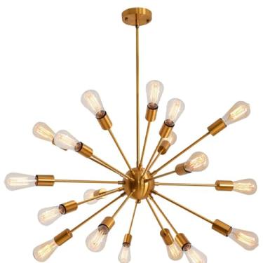 Imagem de Lustre moderno com soquete E27, luminária pendente industrial retrô para teto, ideal para sala de estar, cozinha, sala de jantar e quarto. Lâmpada não inclusa (dourado, 18 lâmpadas).