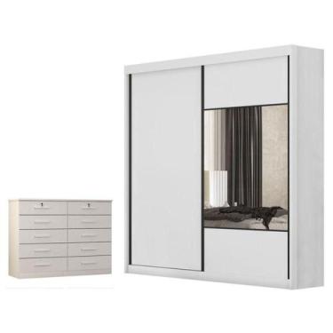 Imagem de Guarda Roupa Casal Sienna Com Espelho E Gaveteiro Milão Com Chave Neve