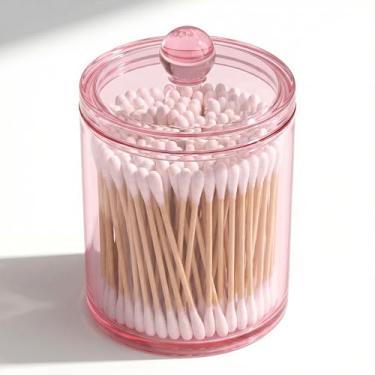 Imagem de 1 organizador de bolas de cotonete de algodão, 283 g, cotonete de algodão, caixa de armazenamento de cosméticos rosa, organizador de banheiro