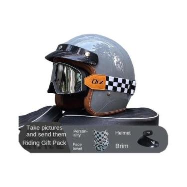 Imagem de Capacete De Motocicleta Vintage Certificado DOT 3/4 Jet Mask ORZ-058C,