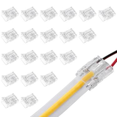 Imagem de TORCHSTAR Pacote com 20 conectores de fita de LED de 10 mm de 2 pinos listados pela UL, clipes sem fio transparentes sem solda sem fio