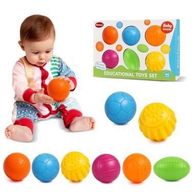 Imagem de Bolas sensoriais para crianças de 1 a 3 anos, brinquedos de banho de bebê de 6 a 12 meses, 6 peças de bolas macias texturizadas sem orifícios, brinquedos seguros para dentição para meninos e meninas
