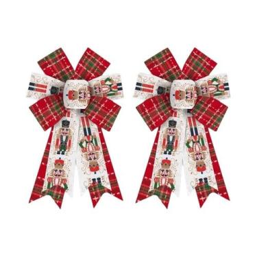 Imagem de Guirlanda De Natal Quebra-Nozes Com Laços De Linho Xadrez E Fita Para 