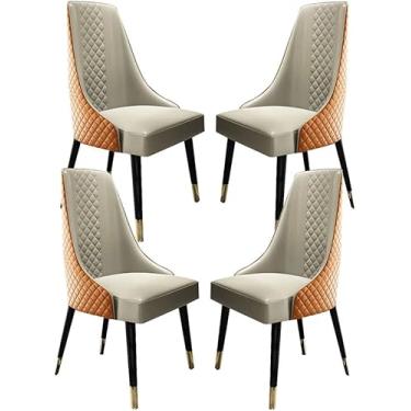 Imagem de RROUAN Conjunto de 4 cadeiras de jantar de couro para cozinha, cadeiras modernas para sala de jantar, pernas de madeira maciça, cozinha, sala de estar, lounge, balcão, cadeiras