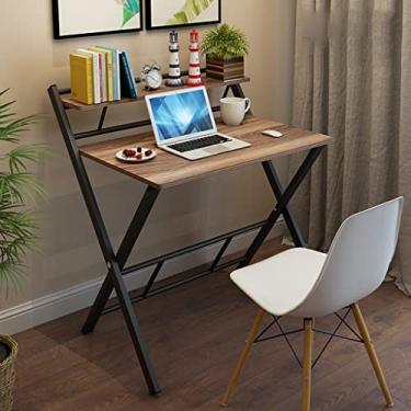 Imagem de Mesa dobrável de madeira moderna de camada dupla em forma de X, mesa de computador com moldura com pernas pretas, mesa de computador de estudo de escritório em casa, 80 x 50 cm (Cor: Estilo 1)