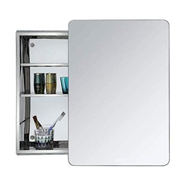 Imagem de Armário de parede armário de remédios de aço inoxidável prateleiras ajustáveis armário de armazenamento para banheiro armários montados na parede (cor: prata tamanho: 46 x 66 x 13 cm)