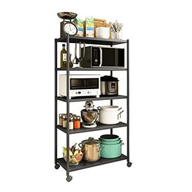 Imagem de Prateleiras de metal para carrinho com rodas, rack de armazenamento de plantas estilo industrial, para armários de cozinha, banheiro, escritório, despensa e muito mais (tamanho: 56 × 39 × 77 cm