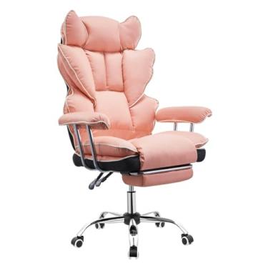 Imagem de Cadeira de escritório ZHDBD, executiva, ergonômica, reclinável, com encosto alto, apoio de braço ajustável, em couro rosa sólido, para escritório e estudo