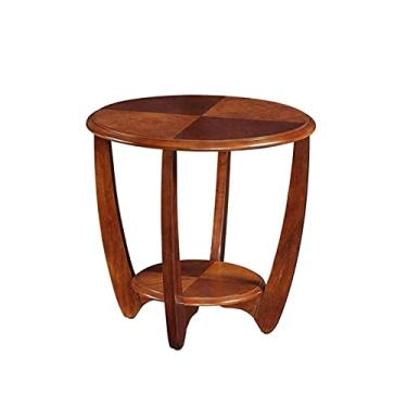 Imagem de Mesa de cabeceira de madeira maciça, 2 camadas de mesa lateral de armazenamento, mesa de cabeceira para sala de estar, quarto, mesa de centro com armazenamento