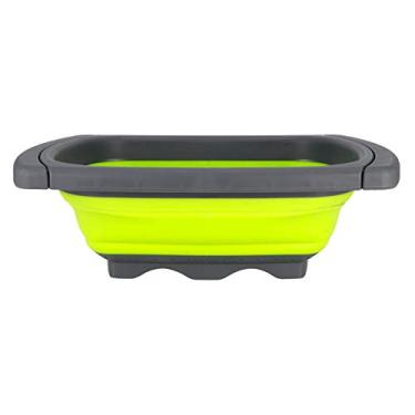 Imagem de Cesta de drenagem dobrável para frutas e vegetais, cesta de drenagem para armazenamento de cozinha, material plástico verde 38,5x26,5x4cm