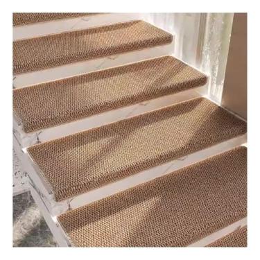 Imagem de Tapetes de escada antiderrapantes para crianças, idosos e cães - Tapetes internos arredondados, 2 peças marrons (100 x 26 cm) - protegem escadas de madeira, concreto, azulejo e ferro