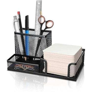 Imagem de Organizador de Mesa Metal Aramado, Preto, Porta Papel Canetas Clips, 3 Compartimentos, Design Elegante, Multifuncional